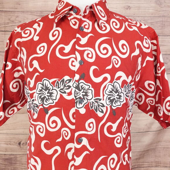PINEAPPLE CONNECTION RED AZTEC FLORAL HAWAIIAN BUTTON UP SHIRT MENS SIZE XL - Picture 1 of 6
